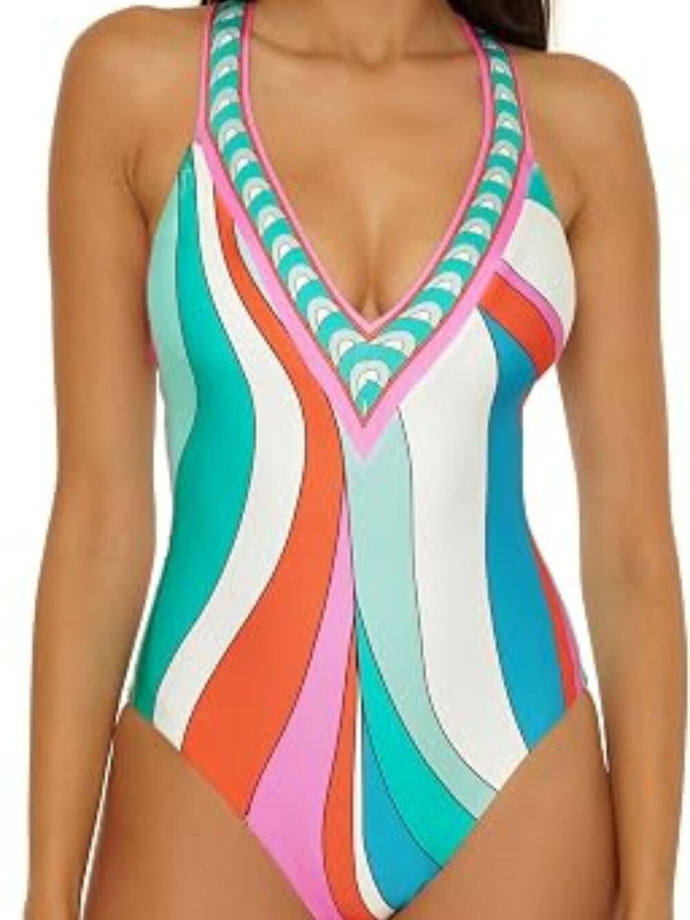 TRINA TURK APOLLO PRINT PLUNGE BANDED ONE PIECE IN SIZES 6 & 14